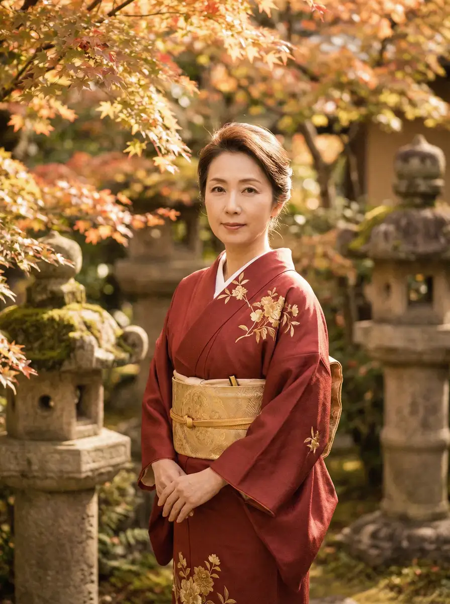 一位身穿暗红色和服的优雅 《桃谷绘里香》- 桃谷绘里香电影高清播放~热点黑料桃谷绘里香 在日式庭院中